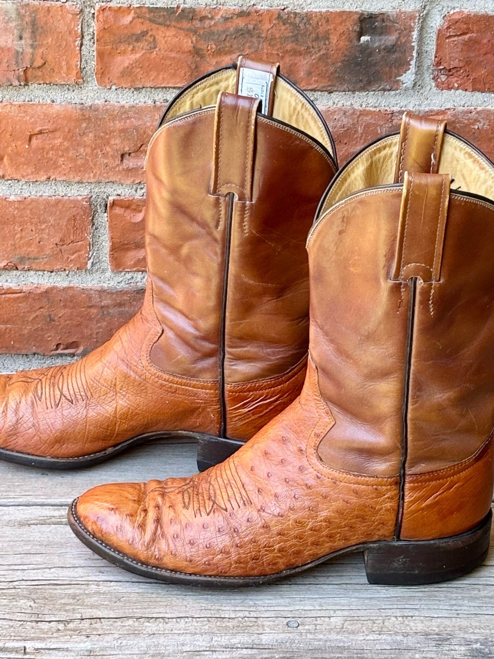 Adams Boot Co Vintage Quill Ostrich Cognac Western Cowboy Boots Sz 8D